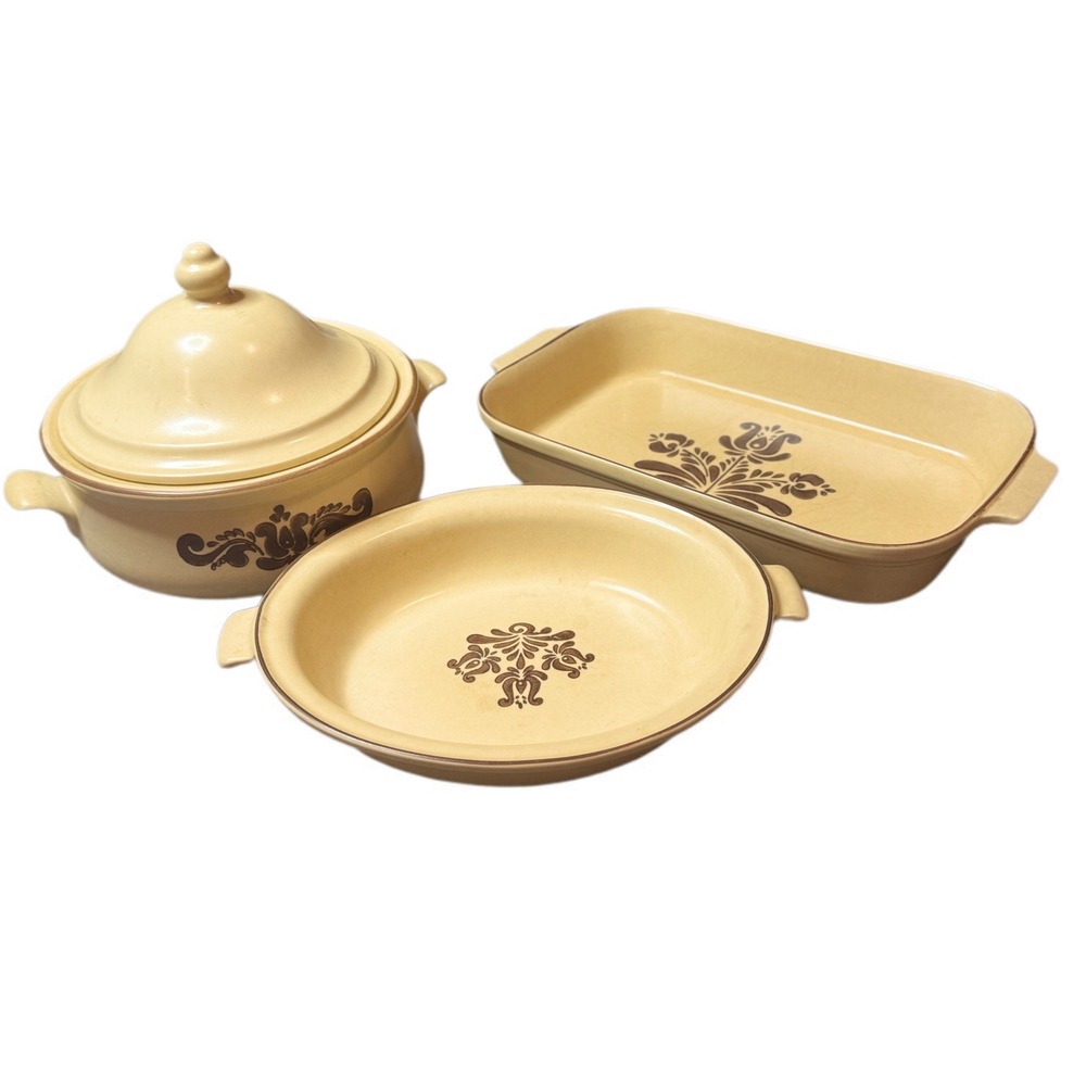VTG Pfaltzgraff‎ Village 3 Piece Ovenware Set Casserole Dish Baker Pan USA Made